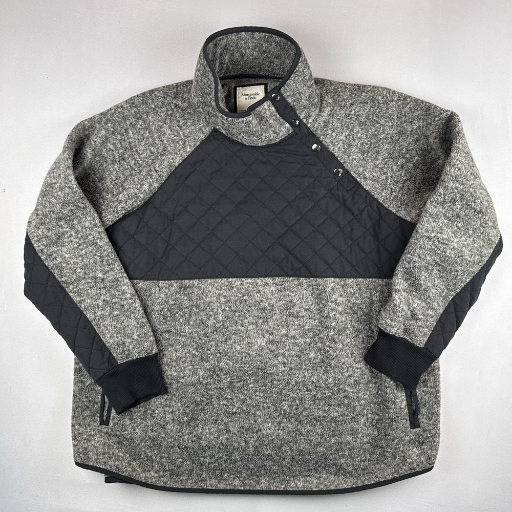 Abercrombie & Fitch Sherpa Snap Pullover Womens XXL Gray Quilted Fleece